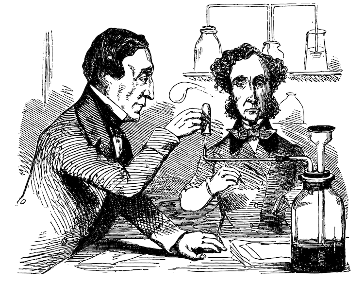 A sketch of two doctors conducting an experiment
